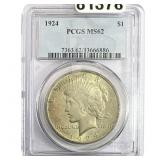 1924 Silver Peace Dollar PCGS MS62