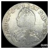 1728 Colonial France Silver Ecu  NEARLY UNCIRCULAT