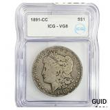 1891-CC Morgan Silver Dollar ICG VG8