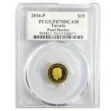 2016 $15 Tuvalu Pearl Harbor PCGS PR70 DCAM