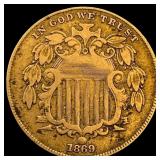 1869 Shield Nickel ABOUT UNCIRCULATED