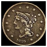 1839 Coronet Head Large Cent NEARLY  UNCIRCULATED