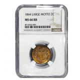 1864 Two Cent Piece NGC MS66 RB