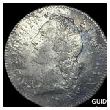 Colonial France Silver Ecu  NEARLY UNCIRCULATED