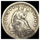 1854 Arrows Seated Liberty Quarter LIGHTLY  CIRCU