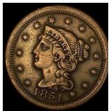 1851 Braided Hair Large Cent LIGHTLY  CIRCULATED
