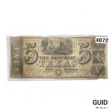 1831 $5 Republic of Texas Treasury Note 5