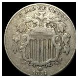 1874 Shield Nickel LIGHTLY CIRCULATED