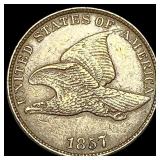1857 Copper-Nickel Flying Eagle Cent NEARLY  UNCI