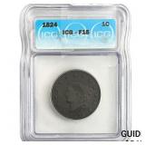 1824 Coronet Head Large Cent ICG F15