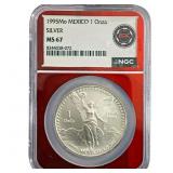 1995 Mo Mexico 1 Onza Sliver  NGC MS67