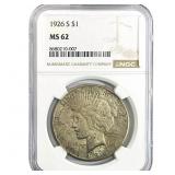 1926-S Silver Peace Dollar NGC MS62