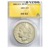 1881-S Morgan Silver Dollar ANACS MS63