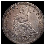 1854 Arrows Seated Liberty Quarter CLOSELY  UNCIR