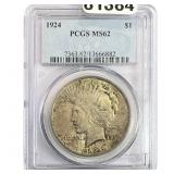 1924 Silver Peace Dollar PCGS MS62