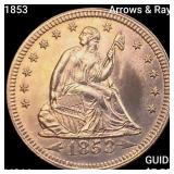 1853 Arrows & Rays Seated Liberty Qtr CHOICE BU