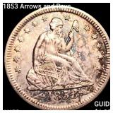 1853 Arrows and Rays Seated Liberty Quarter CHOICE