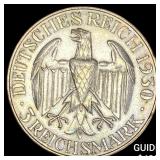 1930-F Germany Silver 3 Mark CLOSELY UNCIRCULATED