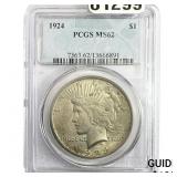 1924 Silver Peace Dollar PCGS MS62