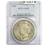 1924 Silver Peace Dollar PCGS MS62