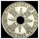 1945 New Guinea Silver 1 Shilling  UNCIRCULATED
