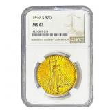 1916-S $20 Gold Double Eagle NGC MS63
