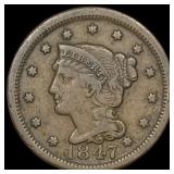 1847 Braided Hair Large Cent ABOUT  UNCIRCULATED