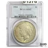 1924 Silver Peace Dollar PCGS MS62