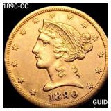 1890-CC $5 Gold Half Eagle CHOICE AU