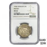1904J Germany Bremen 2 Mark NGC MS62