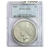 1923 Silver Peace Dollar PCGS MS62