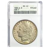 1880-S Morgan Silver Dollar ANACS MS62 VAM-7