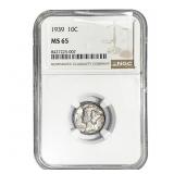 1939 Mercury Silver Dime NGC MS65