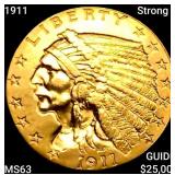 1911 Strong D $2.50 Gold Quarter Eagle CHOICE BU