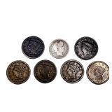 [7 Coins] 1827-1895 U.S. Large Cent& Quarter Lot