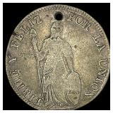 1836 Peru Silver 4 Reales Holed NEARLY UNCIRCULATE