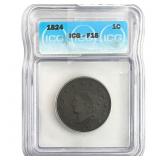 1824 Coronet Head Large Cent ICG F15