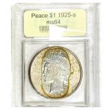 1925-S Silver Peace Dollar USCG MS64