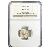 1941-D Mercury Silver Dime NGC MS67 FB