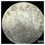 Colonial France Silver Ecu  NEARLY UNCIRCULATED