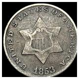 1853 Silver Three-Cent Piece ABOUT  UNCIRCULATED