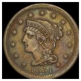 1851 Braided Hair Large Cent CLOSELY  UNCIRCULATE