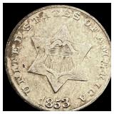 1853 Silver Three-Cent Piece NEARLY  UNCIRCULATED