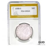 1908-S Barber Half Dollar PGA MS64