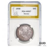 1958 Franklin Half Dollar PGA MS67 Monster