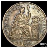 1867 Peru SIlver 1 Sol ABOUT UNCIRCULATED