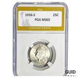 1936-S Washington Silver Quarter PGA MS65
