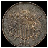 1867 Copper 2 Cents NEARLY UNCIRCULATED