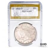 1922-D Silver Peace Dollar PGA MS64