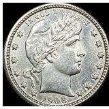 1908 Silver Barber Quarter CLOSELY UNCIRCULATED